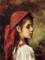 Portrait d’une jeune fille dans un foulard rouge Alexei Harlamov